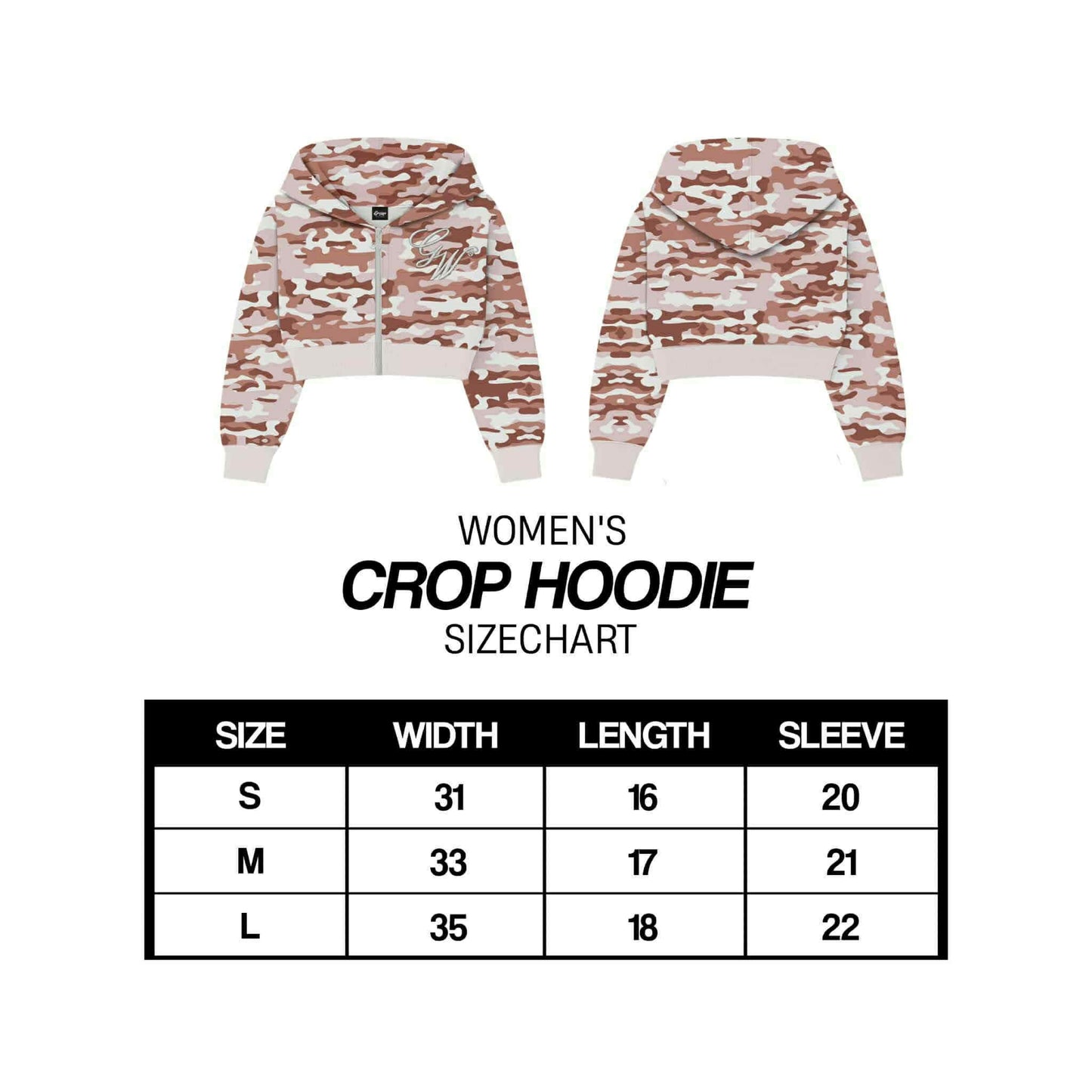SIGNATURE SCRIPT CAMOU CROP HOODIE (Full Zipped)