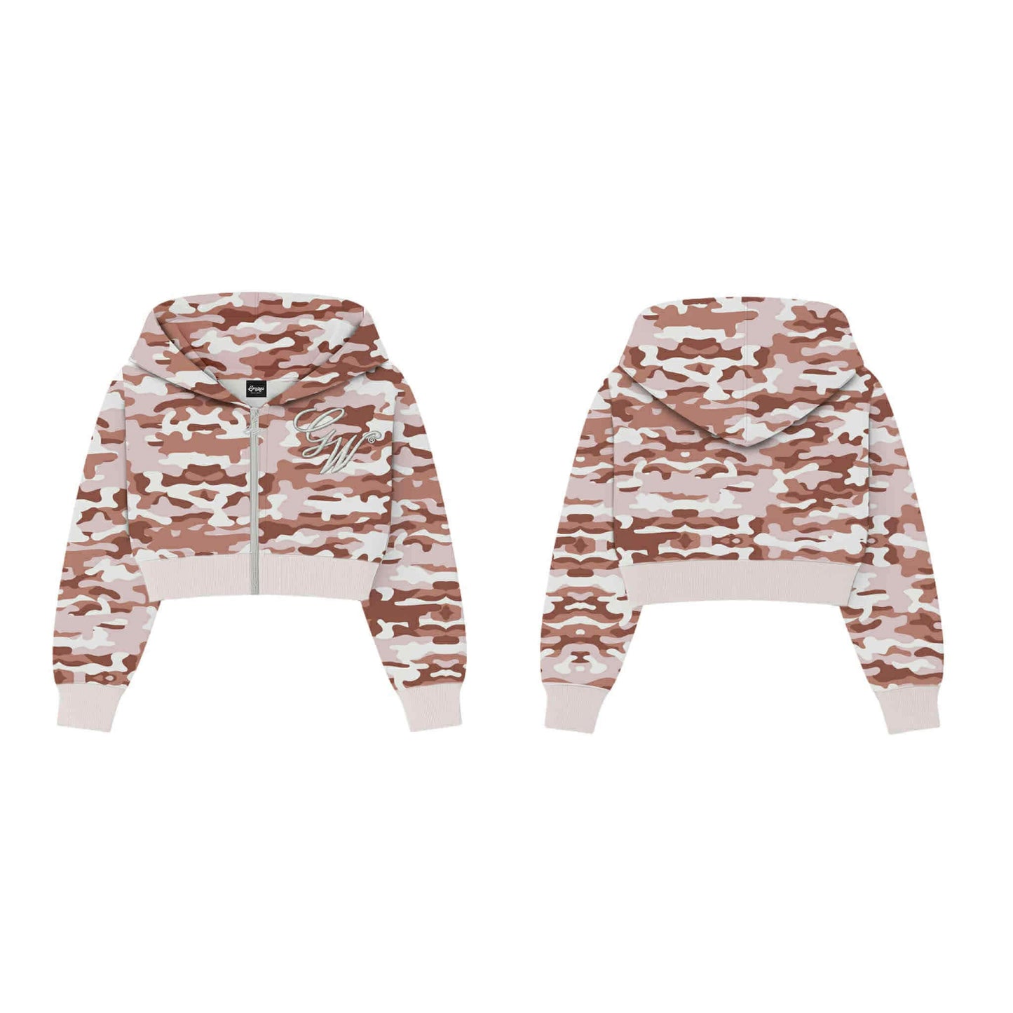 SIGNATURE SCRIPT CAMOU CROP HOODIE (Full Zipped)