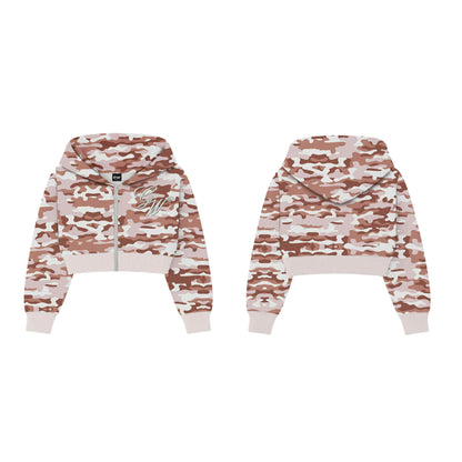 SIGNATURE SCRIPT CAMOU CROP HOODIE (Full Zipped)
