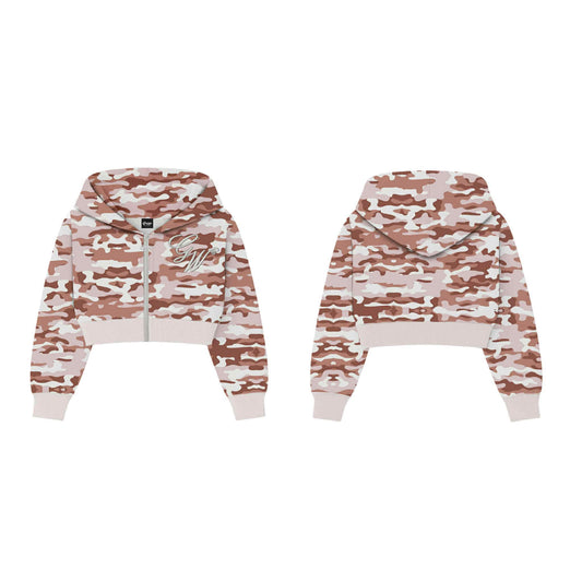 SIGNATURE SCRIPT CAMOU CROP HOODIE (Full Zipped)