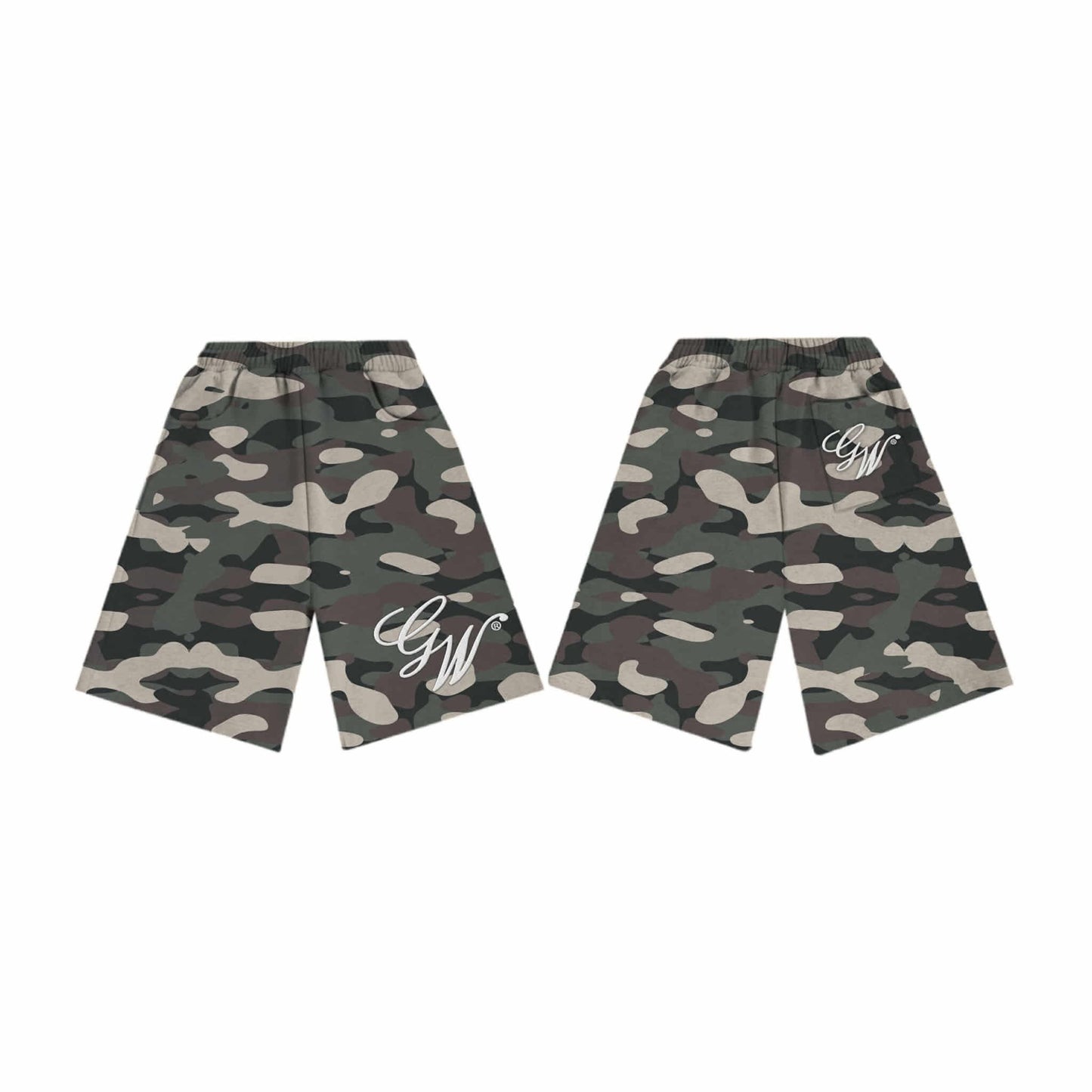 GREEN CAMOU SWEATSHORTS