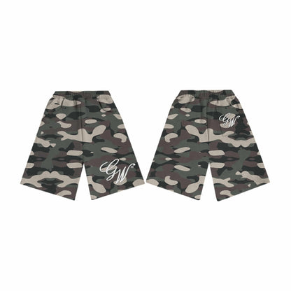 GREEN CAMOU SWEATSHORTS