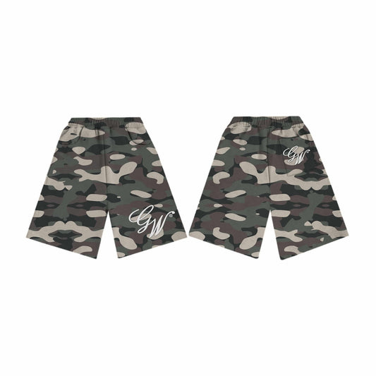 GREEN CAMOU SWEATSHORTS